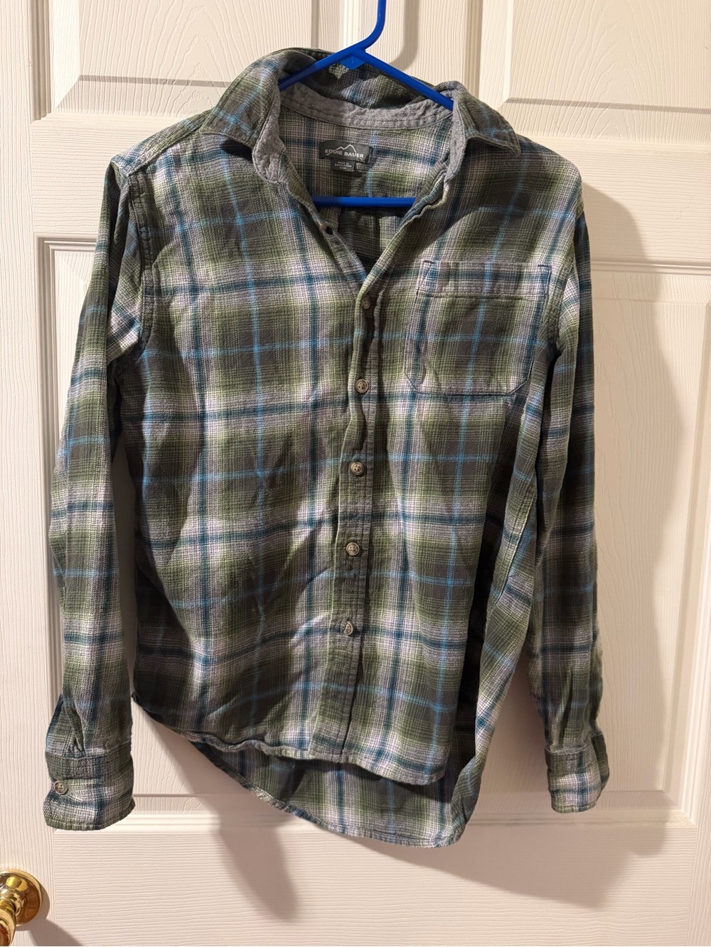 Eddie Bauer Green and Blue Plaid Button-Down Shirt